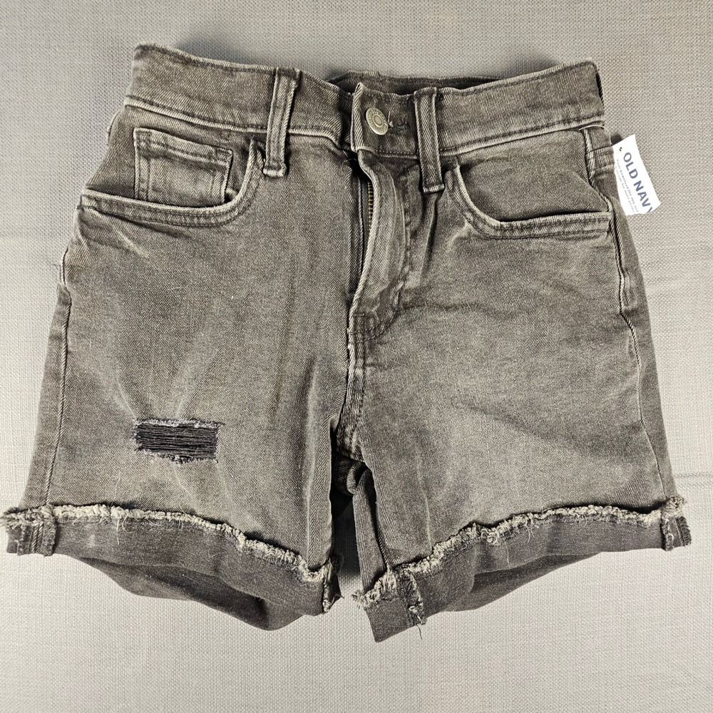 Old Navy Girls 14 Slim High Rise Midi Destroyed Denim Shorts Washed Black 557175